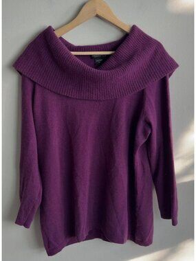 Lord & Taylor 100% Cashmere Purple Cowl Neck Sweater Plus Size 1X Women’s
